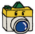 pixelated icon of camera with googly eyes